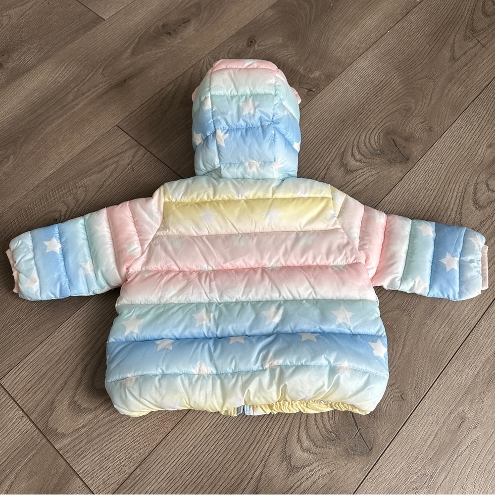 GAP BABY Puffer Jacket WORN ONCE Girls Pink Ombre Bear Hood size 6-12M - Picture 3 of 9